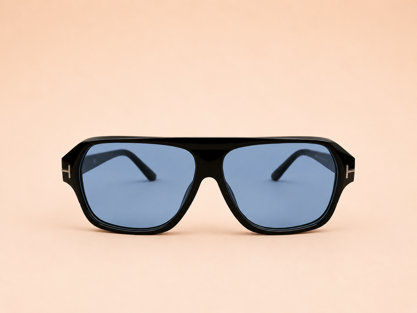 Bold square unisex sunglasses with glossy black frame and Ice Blue polarised lens
