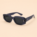 Rectangular unisex sunglasses from NeXova UK with deep blue frame and dark smoke lenses