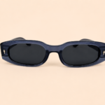 Rectangular unisex sunglasses from NeXova UK with deep blue frame and dark smoke lenses