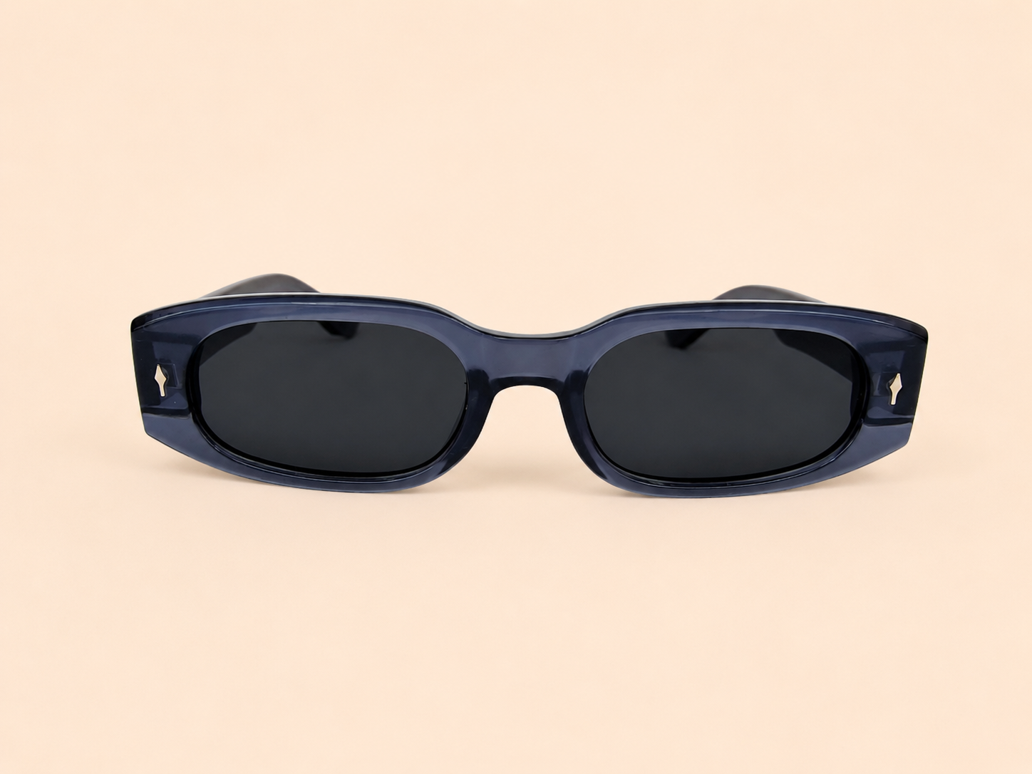 Rectangular unisex sunglasses from NeXova UK with deep blue frame and dark smoke lenses