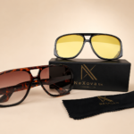 Oversized aviator unisex sunglasses from NeXova UK with tortoiseshell frame and brown gradient lenses