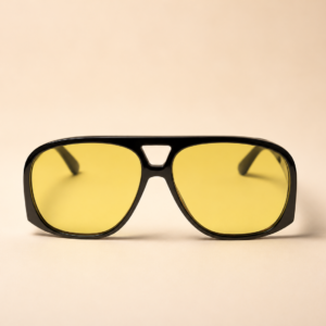 Oversized aviator unisex sunglasses from NeXova UK with glossy black frame and yellow tinted lenses